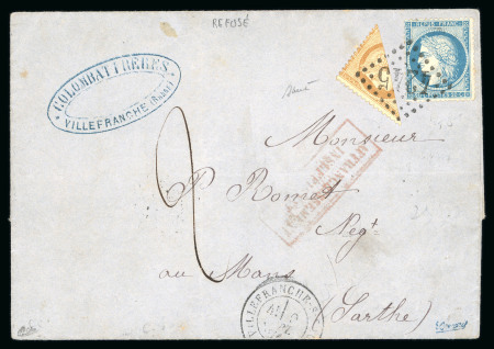 Stamp of France » Lettres Classiques 1871, Cérès Y&T n°36 coupé en diagonale + 37 sur lettre