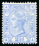 Stamp of Great Britain » 1855-1900 Surface Printed » 1873-80 Large Coloured Corner Letters 1873-80 wmk Orb 2 1/2d blue pl.17 KA mint h.r., fine