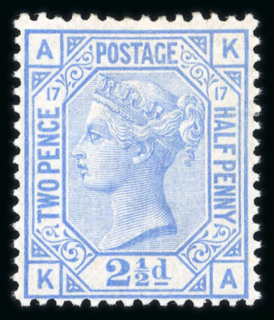 Stamp of Great Britain » 1855-1900 Surface Printed » 1873-80 Large Coloured Corner Letters 1873-80 wmk Orb 2 1/2d blue pl.17 KA mint h.r., fine