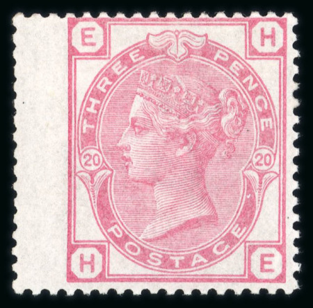 Stamp of Great Britain » 1855-1900 Surface Printed » 1873-80 Large Coloured Corner Letters 1873-80 wmk Spray 3d pale rose pl.20 HE mint large part o.g.