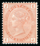 Stamp of Great Britain » 1855-1900 Surface Printed » 1873-80 Large Coloured Corner Letters 1873-80 wmk Spray 1s orange-brown pl.13 EJ mint