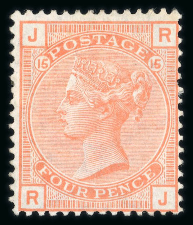 Stamp of Great Britain » 1855-1900 Surface Printed » 1873-80 Large Coloured Corner Letters 1873-80 wmk Large Garter 4d vermilion Pl.15 RJ mint