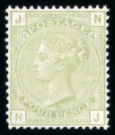 Stamp of Great Britain » 1855-1900 Surface Printed » 1873-80 Large Coloured Corner Letters 1873-80 wmk Large Garter 4d sage-green pl.15 NJ mint