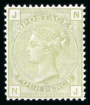 Stamp of Great Britain » 1855-1900 Surface Printed » 1873-80 Large Coloured Corner Letters 1873-80 wmk Large Garter 4d sage-green pl.15 NJ mint