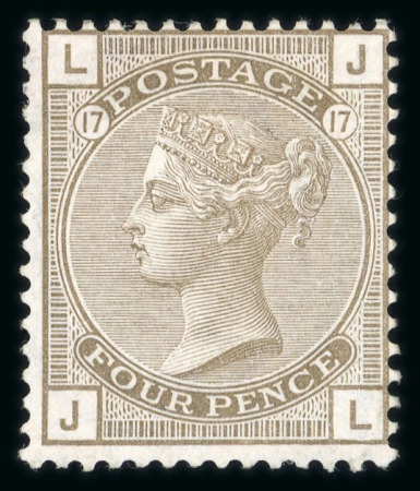 Stamp of Great Britain » 1855-1900 Surface Printed » 1873-80 Large Coloured Corner Letters 1873-80 wmk Large Garter 4d grey-brown pl.17 JL mint