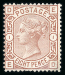 Stamp of Great Britain » 1855-1900 Surface Printed » 1873-80 Large Coloured Corner Letters 1876 wmk Large Garter unissued 8d purple-brown ED unused