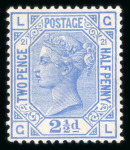 Stamp of Great Britain » 1855-1900 Surface Printed » 1880-83 Large Coloured Corner Letters, Wmk Imperial Crown 1880-83 wmk Crown 2 1/2d blue pl.21 GL mint