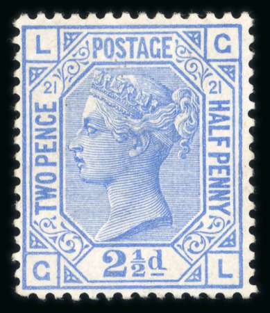 Stamp of Great Britain » 1855-1900 Surface Printed » 1880-83 Large Coloured Corner Letters, Wmk Imperial Crown 1880-83 wmk Crown 2 1/2d blue pl.21 GL mint
