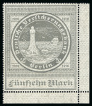 Stamp of Germany » German Ship Post Abroad » German Sea Post Ozeanreederei 1916, 15M grey, showing the very rare variety watermark lines falling "fallende Stufen", mint n.h.