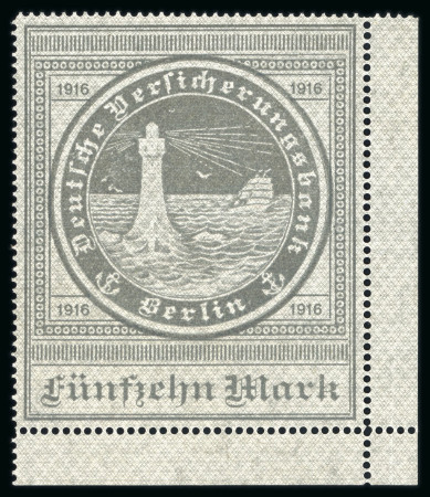 Stamp of Germany » German Ship Post Abroad » German Sea Post Ozeanreederei 1916, 15M grey, showing the very rare variety watermark lines falling "fallende Stufen", mint n.h.
