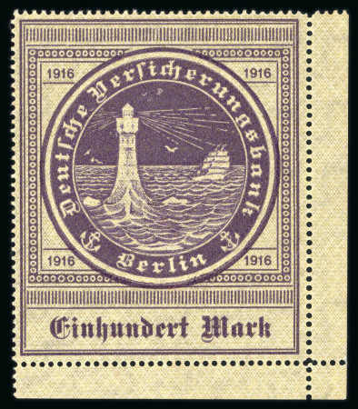 Stamp of Germany » German Ship Post Abroad » German Sea Post Ozeanreederei 1916, 100M brown violet on gold, showing the very rare variety watermark lines falling "fallende Stufen", mint n.h.
