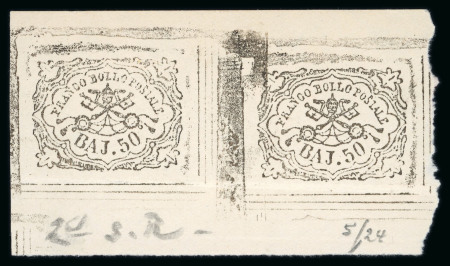 Stamp of Italian States » Papal States 1852 50 baj, Sperati reproduction elements for the finished reproduction
