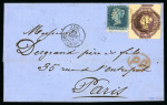 Stamp of Great Britain » 1847-54 Embossed 1856 (Sep 29) wrapper from London to France with 1847-54 6d purple, good to large margins, and 1855 2d blue pl.5 wmk Large Crown, paying double the 4d rate to France