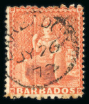 Stamp of Barbados 1852-1938 collection on pages in album, mostly comprising a useful range of the Britannia issues