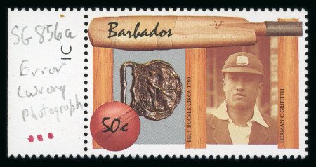 Stamp of Barbados 1988 Herman Griffith 50c marginal nh showing the incorrect