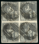 Stamp of Barbados 1858 no wmk 1/- black in used block of 4
