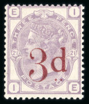 Stamp of Great Britain » 1855-1900 Surface Printed » 1880-83 Large Coloured Corner Letters, Wmk Imperial Crown 1880-83 wmk Crown 3d on 3d lilac mint n.h.