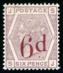 Stamp of Great Britain » 1855-1900 Surface Printed » 1880-83 Large Coloured Corner Letters, Wmk Imperial Crown 1880-83 wmk Crown 6d on 6d lilac mint part o.g. showing the ''slanting dots'' variety