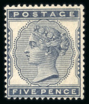 Stamp of Great Britain » 1855-1900 Surface Printed » 1880-81 Provisional Issue and 1881 1d Lilac 1880-81 wmk Crown set of 5 values from 1/2d to 5d mint n.h.