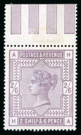 Stamp of Great Britain » 1855-1900 Surface Printed » 1883-84 & 1888 High Values 1883-84 2s6d lilac on blued paper upper marginal mint, large part o.g.