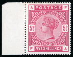 Stamp of Great Britain » 1855-1900 Surface Printed » 1883-84 & 1888 High Values 1883-84 5s rose mint left marginal