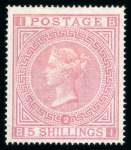 Stamp of Great Britain » 1855-1900 Surface Printed » 1867-83 High Values 1867-83 wmk MC 5/- pale rose Pl.2 BI mint with large part o.g.