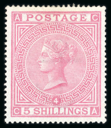 Stamp of Great Britain » 1855-1900 Surface Printed » 1867-83 High Values 1867-83 wmk Anchor 5s rose pl.4 on white paper mint with large part o.g.