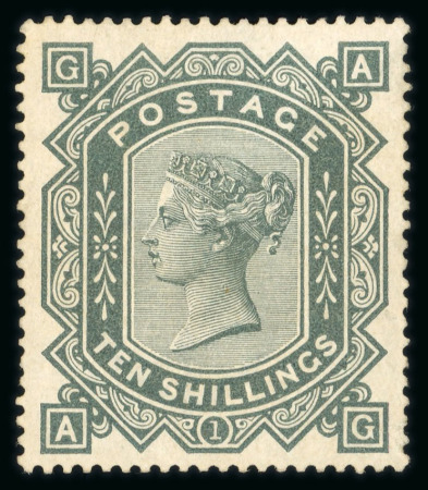 Stamp of Great Britain » 1855-1900 Surface Printed » 1867-83 High Values 1867-83 wmk Anchor 10s grey-green on blued paper mint