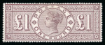 Stamp of Great Britain » 1855-1900 Surface Printed » 1883-84 & 1888 High Values 1888 wmk Orbs £1 brown-lilac mint with large part original