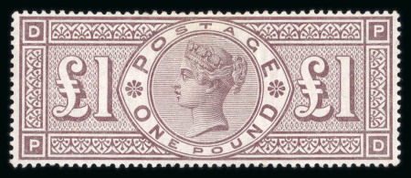 Stamp of Great Britain » 1855-1900 Surface Printed » 1883-84 & 1888 High Values 1888 wmk Orbs £1 brown-lilac mint with large part original