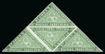 Stamp of Canada » Newfoundland 1860 medium, hand-made paper 1/- green in mint block of four