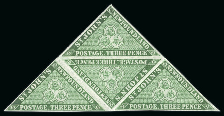 Stamp of Canada » Newfoundland 1860 medium, hand-made paper 1/- green in mint block of four