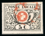 Stamp of Switzerland / Schweiz » "Waadt", "Neuenburg", "Winterthur" 1850, Waadt 5, sauber entwertet mit roter Genfer Rosette (AW3)