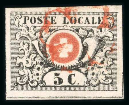 Stamp of Switzerland / Schweiz » "Waadt", "Neuenburg", "Winterthur" 1850, Waadt 5, sauber entwertet mit roter Genfer Rosette (AW3)