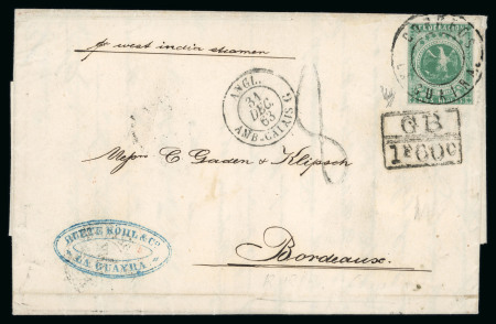 Stamp of Venezuela 1863 (Dec 31) letter sheet from La Guaira bearing 2r blue-green
