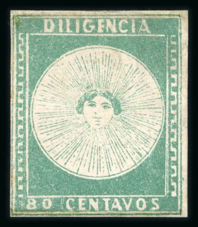 Stamp of Uruguay 1856 Diligencia 80c green mint