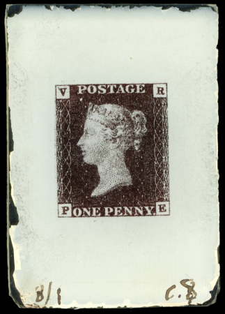 Stamp of Great Britain » 1840 1d Black V. R. Official 1840 1d Penny Black Official VR, glass support cliché