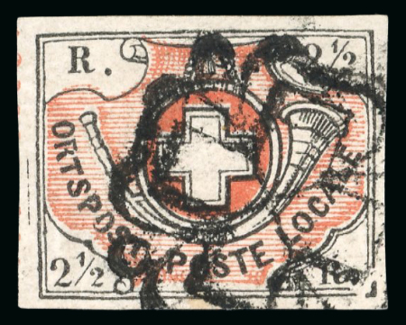 Stamp of Switzerland / Schweiz » "Waadt", "Neuenburg", "Winterthur" 1850, Winterthur mit Abart « untere Randlinie unterbrochen »,  klar entwertet mit schwarzer Zürcher Rosette (AW1)