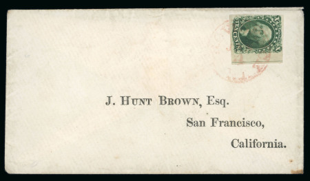Stamp of United States » 1851-57 Issue 1851-55 Washington 10c green type II right hand marginal on cover