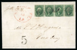 Stamp of United States » 1851-57 Issue 1856 (Jan 15) cover to Vera Cruz, Mexico, bearing strip of four 10c green type II