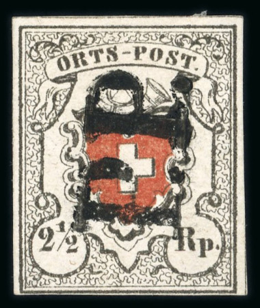 Stamp of Switzerland / Schweiz » Orts-Post und Poste Locale 1850, Orts-Post mit Kreuzeinfassung, Type 12, leichter Stempeldurchschlag, zentrisch entwertet mit schwarzem PP des 8. Postkreises