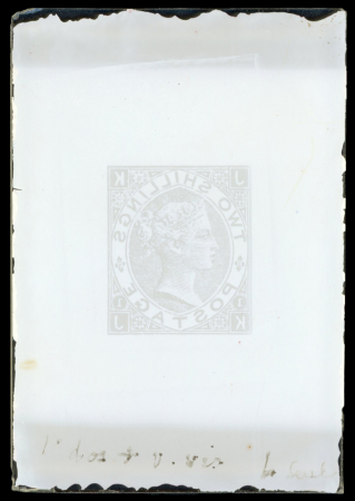 Stamp of Great Britain » 1855-1900 Surface Printed » 1867-80 Large Uncoloured Corner Letters, Wmk Spray of Rose 1880 2s Victoria, light gray glass support cliché in light gray
