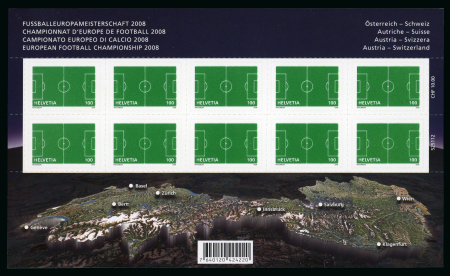 Stamp of Switzerland / Schweiz » Schweiz ab 1907 2008, Sondermarke « Fussballeuropameisterschaft 2008 » in der nicht verausgabten Auflage mit « Floc » im Kleinbogen