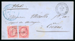 Stamp of Egypt » Italian Post Offices » Mixed Frankings 1864 (Mar 9) envelope from Alexandria to Genova with two 40c and ''POSTA EUROPEA / CAIRO'' in blue