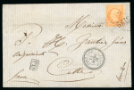 Stamp of Egypt » French Post Offices » Port Said 1868 (Mar 15) to France with 40c Napoleon on clean entire to France tied by ''5129'' numeral