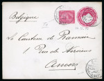 Stamp of Egypt » Postal Stationery 1898 (Dec 10) 5m Postal Stationery envelope to Belgium, uprated with 5m tied by Shepheard's Hotel cds