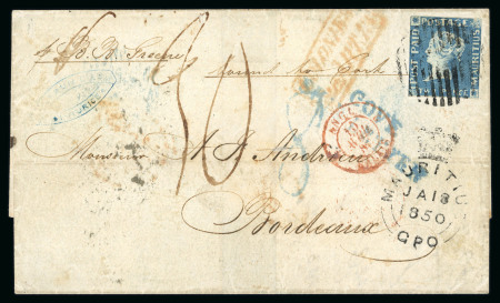 Stamp of Mauritius » 1848-59 Post Paid Issue » Early Impressions (SG 6-9) 2d blue, early impression, position 10, just cut into