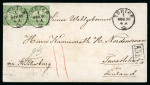 Stamp of Switzerland / Schweiz » Sitzende Helvetia Ungezähnt » 1857-62 Berner Druck, Dickes Papier 40 Rp. grün im senkrechten Paar auf Umschlag mit vollem Inhalt nach Tavastehus / Hämeenlinna in Finnland