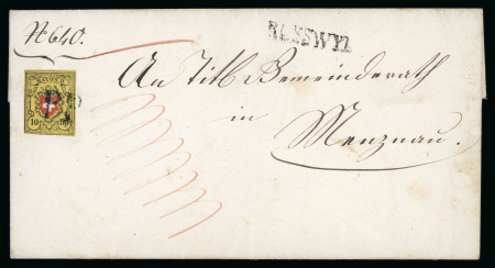 Stamp of Switzerland / Schweiz » Rayonmarken » Rayon II, gelb, ohne Kreuzeinfassung (STEIN A 2) Rayon II, Type 2, Stein B-LU, auf Chargé-Brief