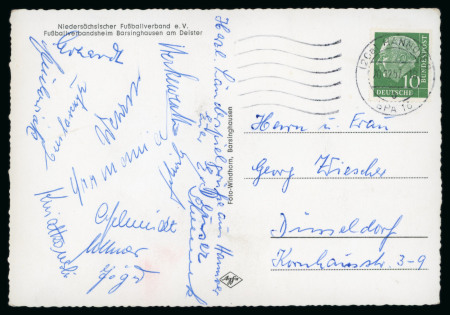 Stamp of Thematics 1957 (Dec 20) picture postcard signed by the West Germany players